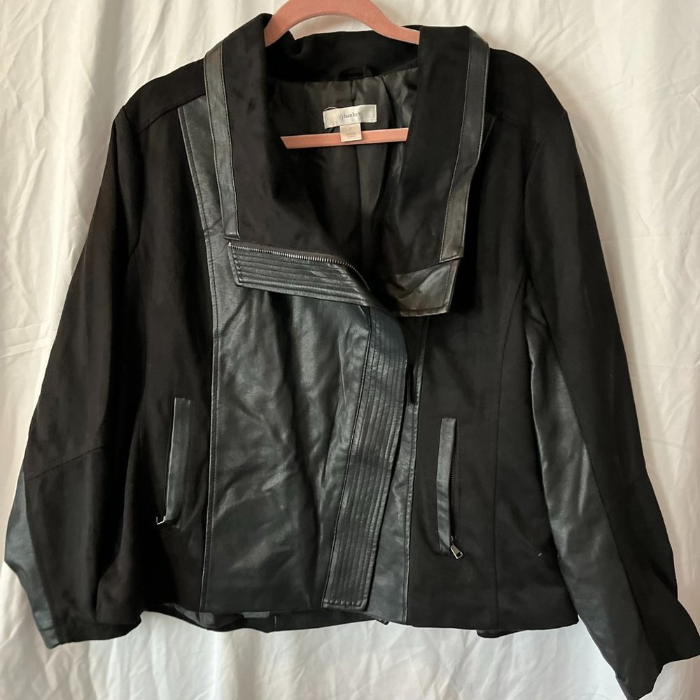CJ Banks black leather & suede moto jacket, sz X